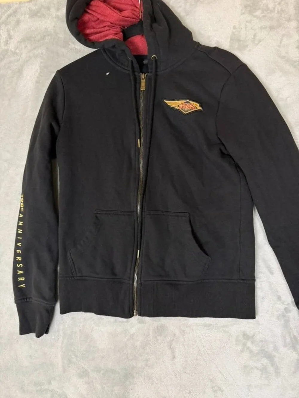 HARLEY DAVIDSON Hoodie Small Black 120th Anniversary Full Zip Fleece Logo Patch